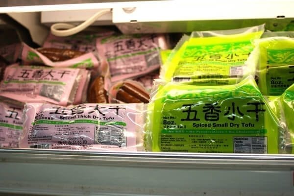 spiced tofu packages at store