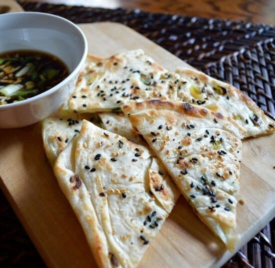 Cong You Bing Scallion Pancakes with Dipping Sauce, by thewoksofife.com
