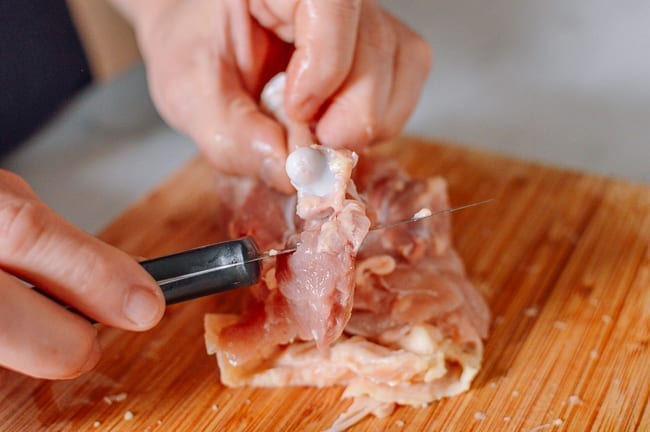 Deboning a chicken thigh, thewoksoflife.com
