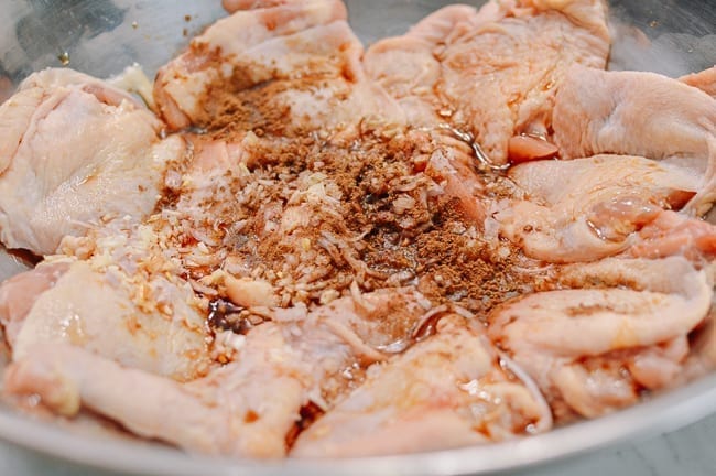 Marinating chicken thighs, thewoksoflife.com