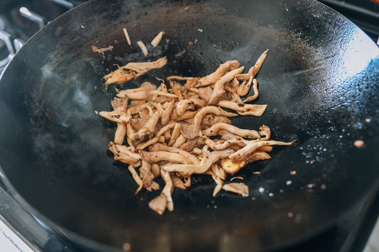 Stir-frying oyster mushrooms