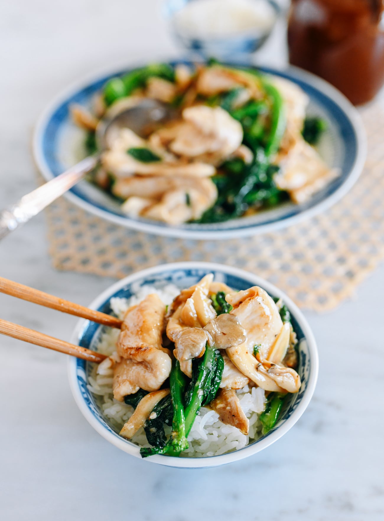 Chicken with Chinese Broccoli and Mushrooms
