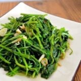 Plate of stir-fried water spinach