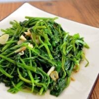 Plate of stir-fried water spinach