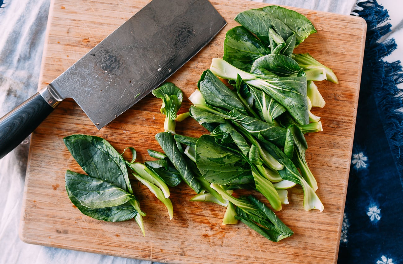 Cutting baby bok choy