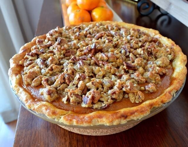 pumpkin pie with pecan streusel