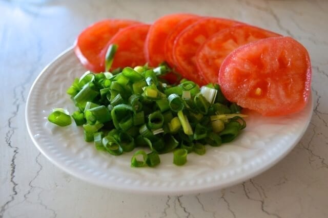Chinese Chive Frittata with Tomatoes by thewoksoflife.com