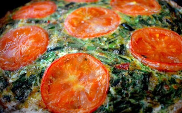 Chinese Chive Frittata with Tomatoes by thewoksoflife.com