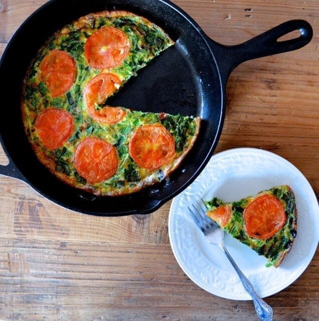 Chinese Chive Frittata with Tomatoes by thewoksoflife.com