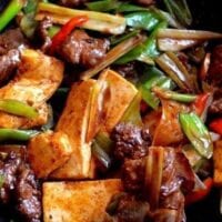 Scallion ginger beef with tofu stir-fry