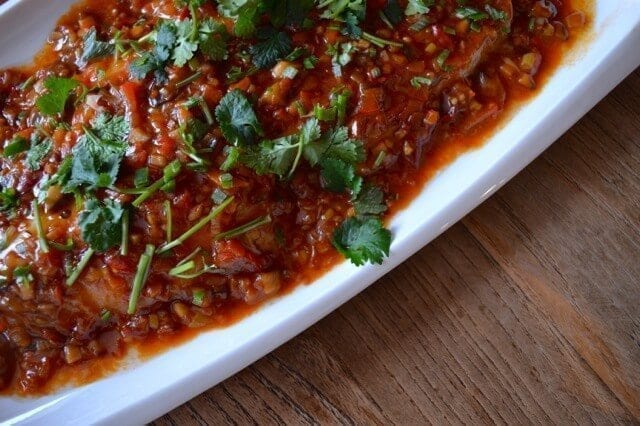 Steamed Fish w/ Spicy Bean Sauce (Douban Yu) by thewoksoflife.com