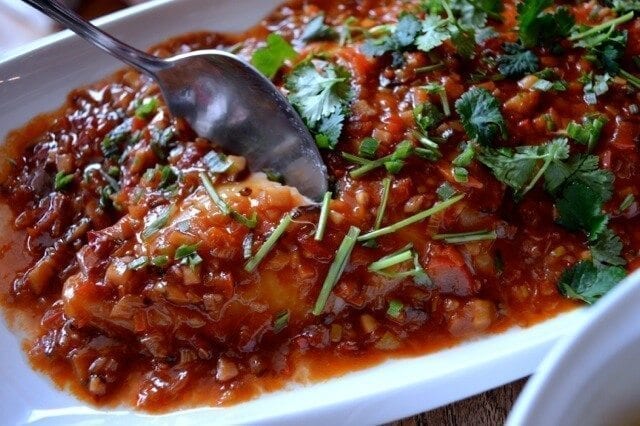 Steamed Fish w/ Spicy Bean Sauce (Douban Yu) by thewoksoflife.com