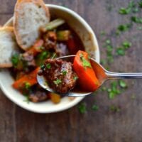 Chunk of beef and carrot from beef stew