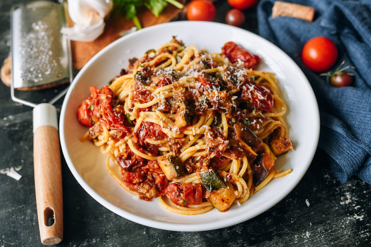 Roasted Ratatouille Pasta by thewoksoflife.com