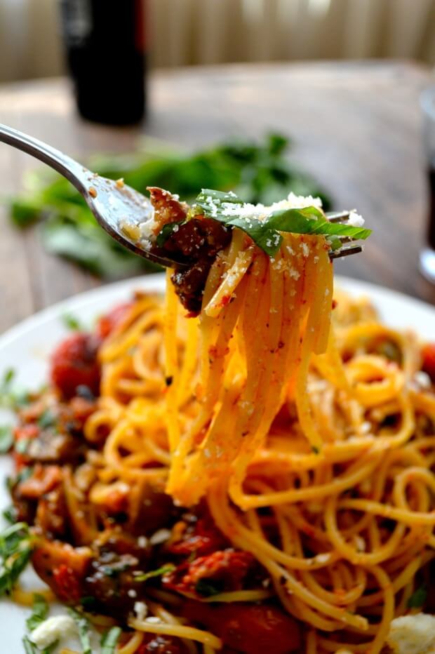 forkful of ratatouille pasta