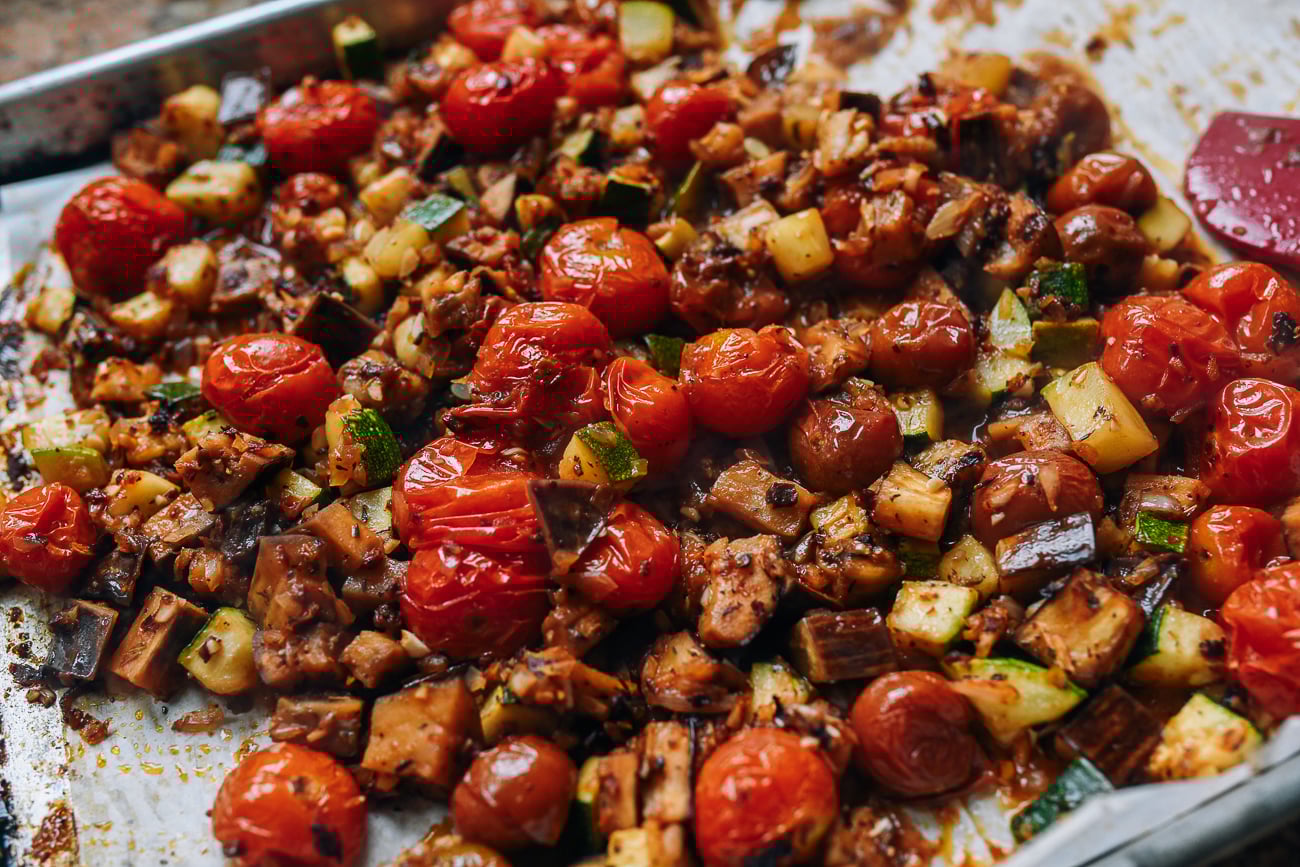 Roasted ratatouille on sheet pan