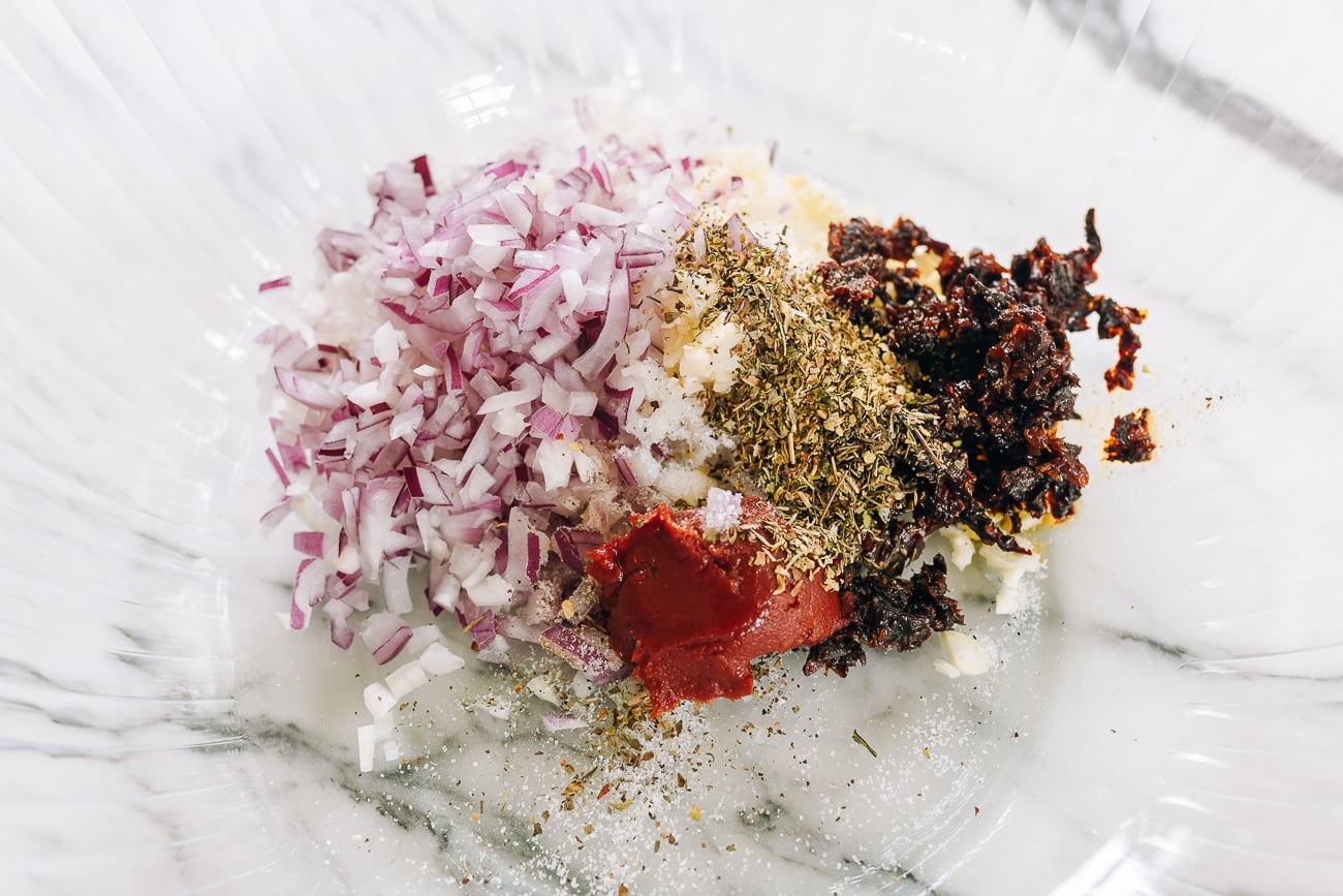 ratatouille seasoning mixture with minced onion, garlic, tomato paste, sun-dried tomato, herbs