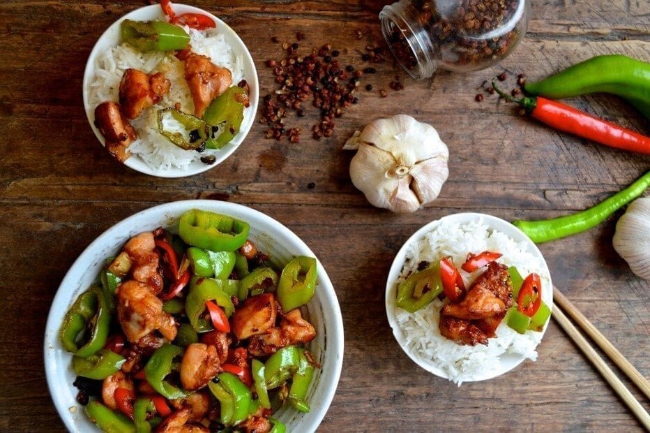 Sichuan Spicy Three Pepper Chicken - chilis, by thewoksoflife.com