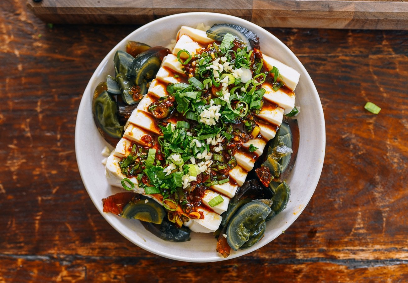 Chinese Spicy Cold Tofu with herbs on top