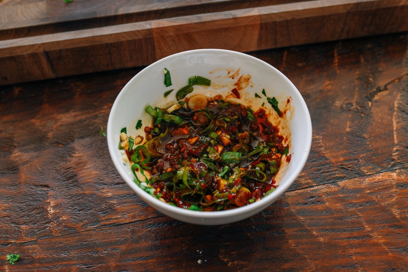 spicy sauce with herbs for cold tofu dish