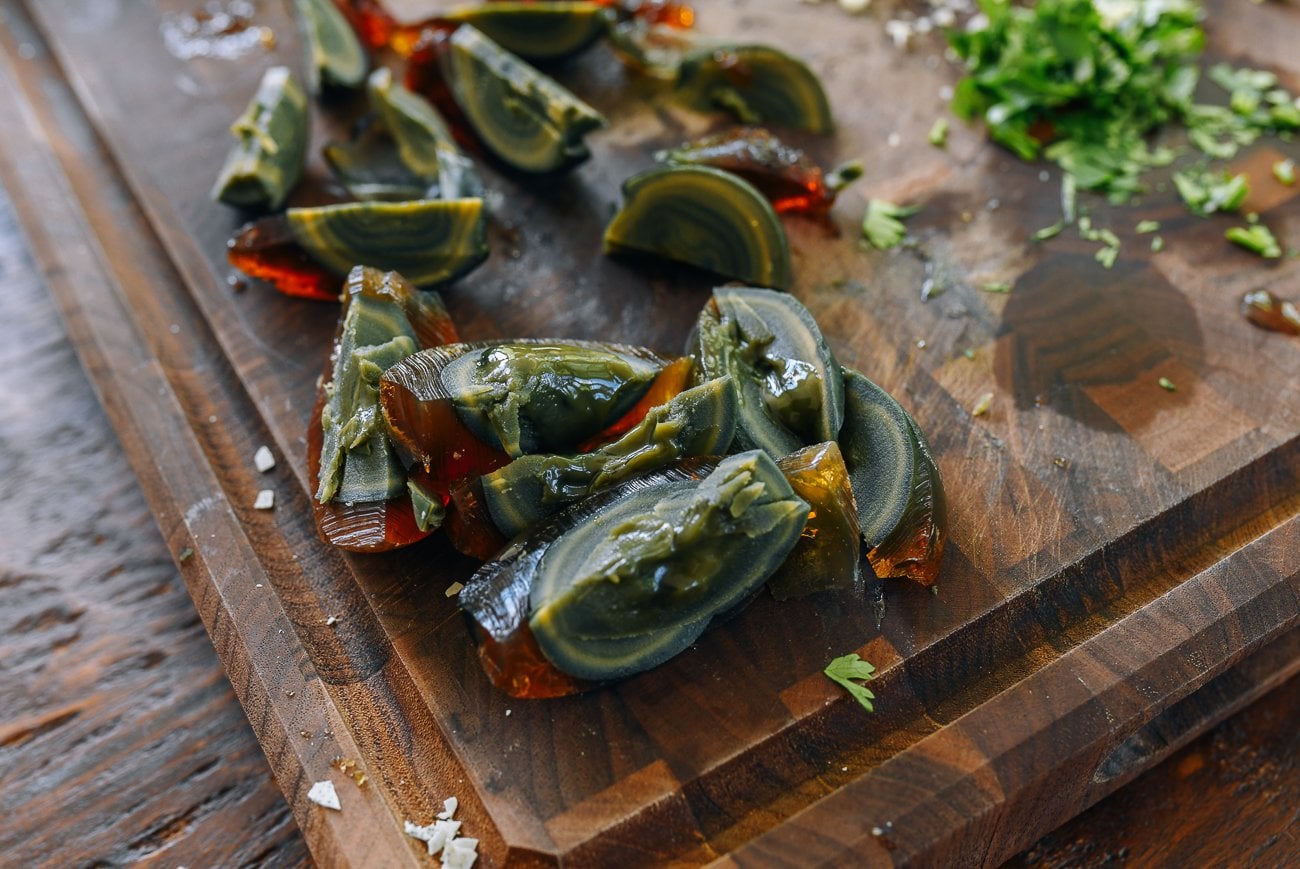 slices of century egg