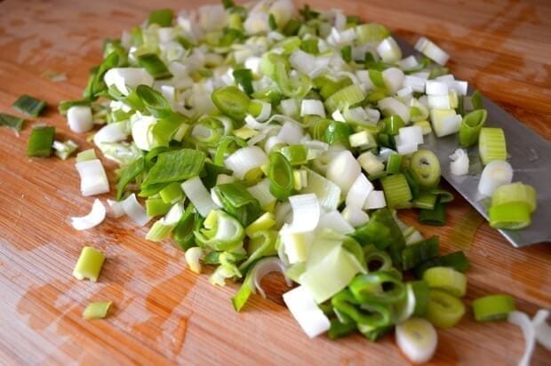 Dim Sum Sticky Rice Lotus Leaf Wraps (Lo Mai Gai) scallions, by thewoksoflife.com