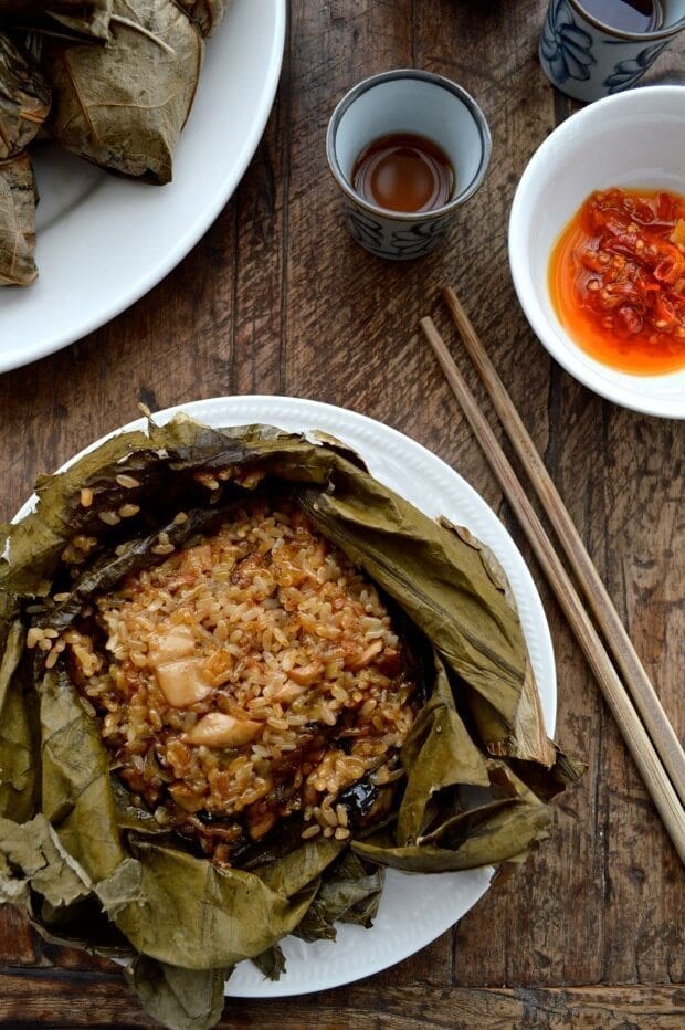 Dim Sum Sticky Rice Lotus Leaf Wraps (Lo Mai Gai), by thewoksoflife.com