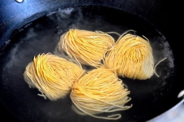 Chicken Pan-Fried Noodles (Gai See Chow Mein) by thewoksoflife.com