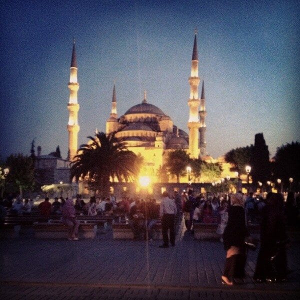 Blue Mosque at Night - How to See Istanbul In One Day by thewoksoflife.com