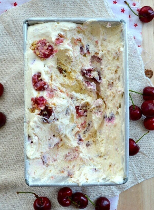 No-Churn Bourbon Cherry Pie Ice Cream by thewoksoflife.com