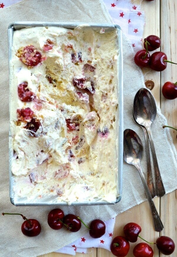 No-Churn Bourbon Cherry Pie Ice Cream by thewoksoflife.com