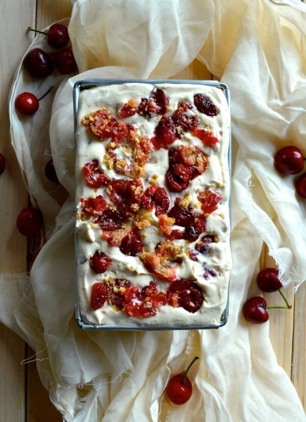 No-Churn Bourbon Cherry Pie Ice Cream by thewoksoflife.com