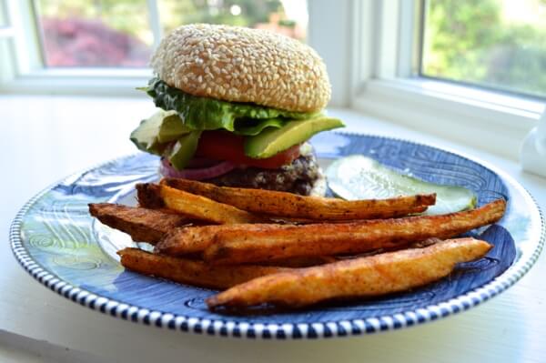 Burger and Homemade Fries by thewoksoflife.com