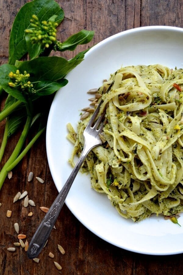 Creamy Roasted Choy Sum Pesto Pasta