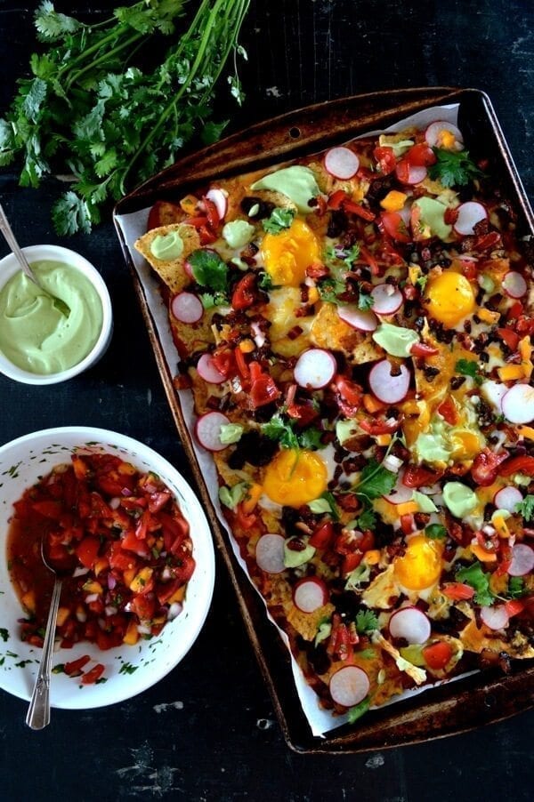 Huevos Rancheros Nachos with Avocado Crema