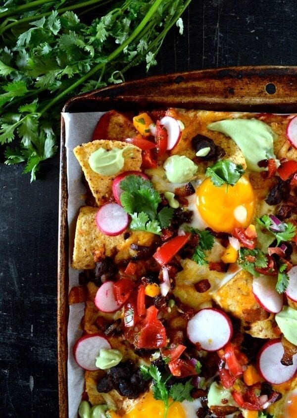 Huevos Rancheros Nachos w/ Avocado Crema by thewoksoflife.com