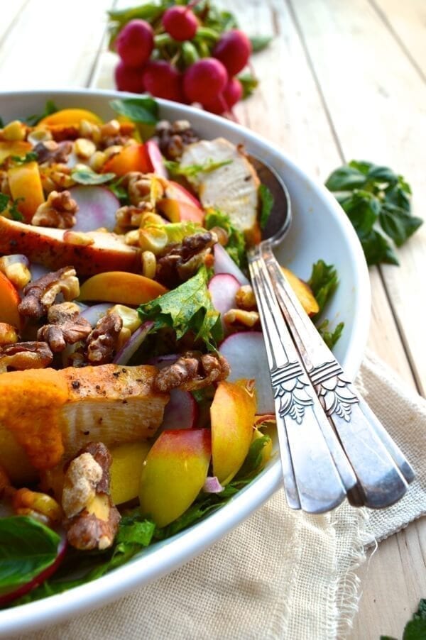 Nectarine Salad with Chicken & Carrot Ginger Dressing