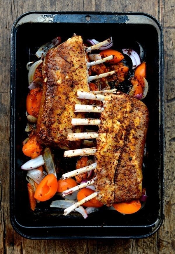 Roasted Rack of Lamb w/ Turkish Spices, Yogurt Sauce, and Rice by thewoksoflife.com