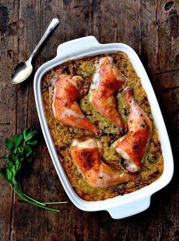 Roast Chicken on Wild Mushroom Sticky Rice "Risotto" by thewoksoflife.com