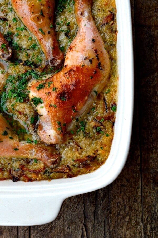 Roast Chicken on Wild Mushroom Sticky Rice "Risotto" by thewoksoflife.com
