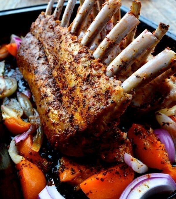 Roasted Rack of Lamb w/ Turkish Spices, Yogurt Sauce, and Rice by thewoksoflife.com