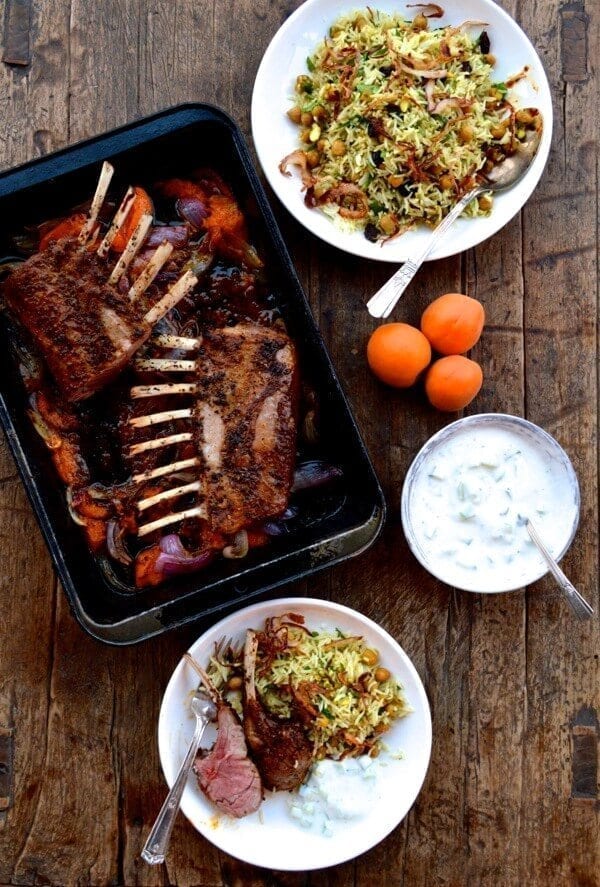 Roasted Rack of Lamb w/ Turkish Spices, Yogurt Sauce, and Rice by thewoksoflife.com