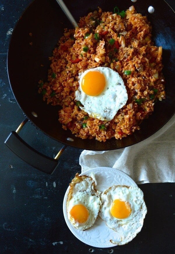 Beef and Kimchi Fried Rice - Chinese Korean Fusion, by thewoksoflife.com