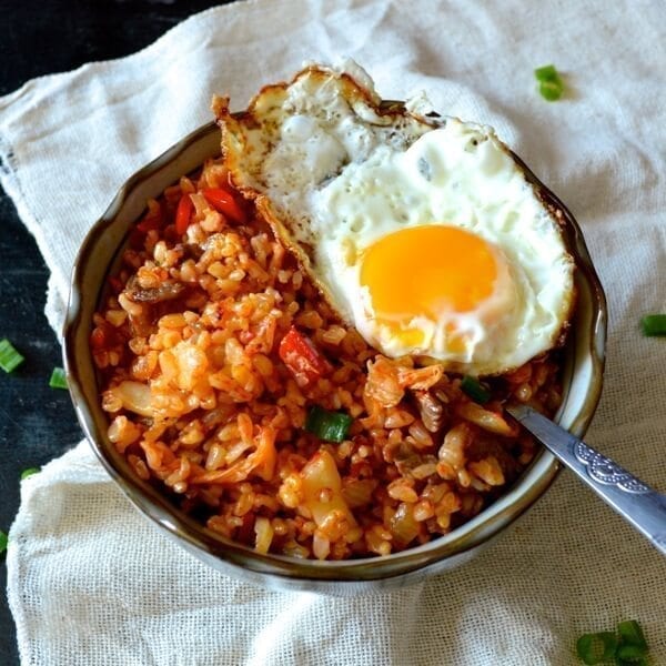 Beef and Kimchi Fried Rice - Chinese Korean Fusion, by thewoksoflife.com