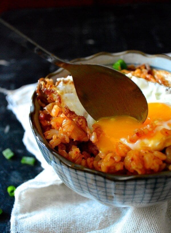 Beef and Kimchi Fried Rice - Chinese Korean Fusion, by thewoksoflife.com