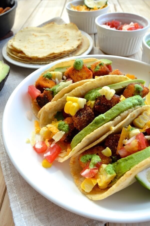 Loaded Crispy Tofu Tacos by thewoksoflife.com