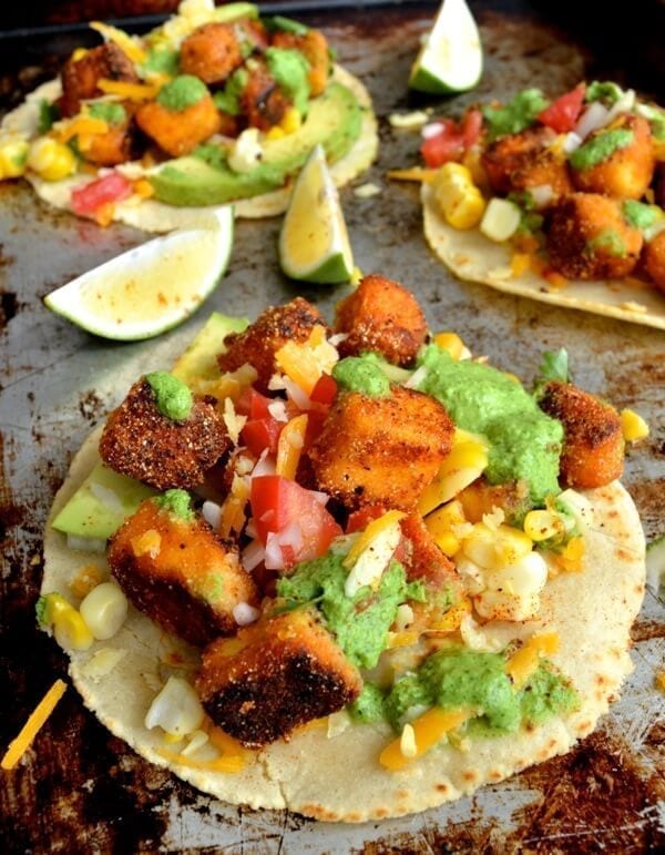 Loaded Crispy Tofu Tacos by thewoksoflife.com