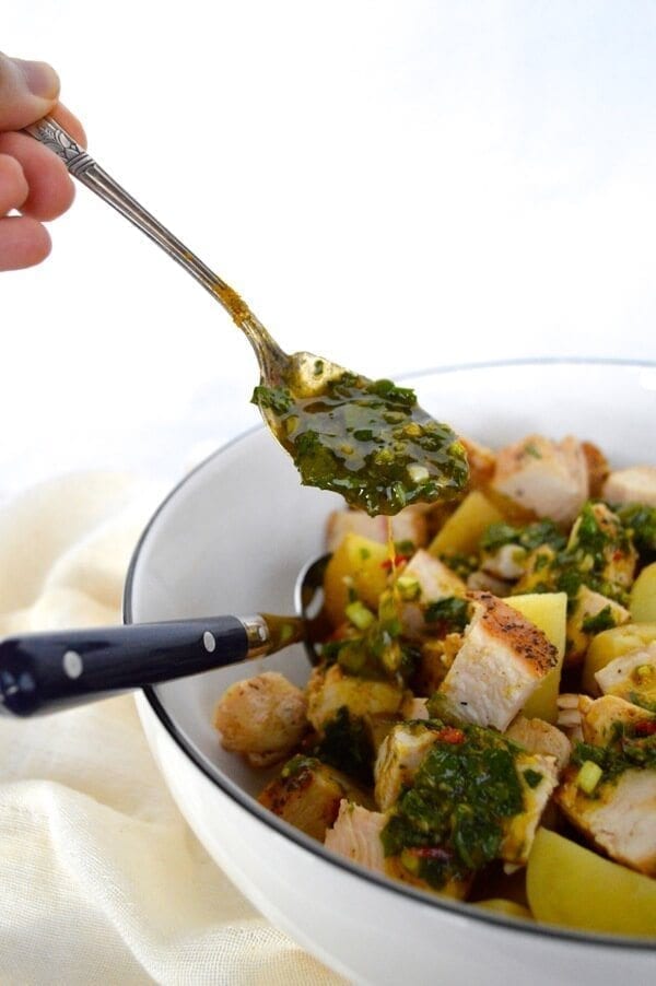 Curried Grilled Chicken Potato Salad by thewoksoflife.com