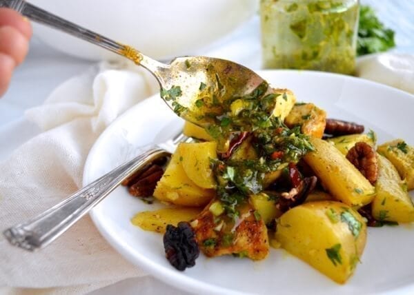 Curried Grilled Chicken Potato Salad by thewoksoflife.com