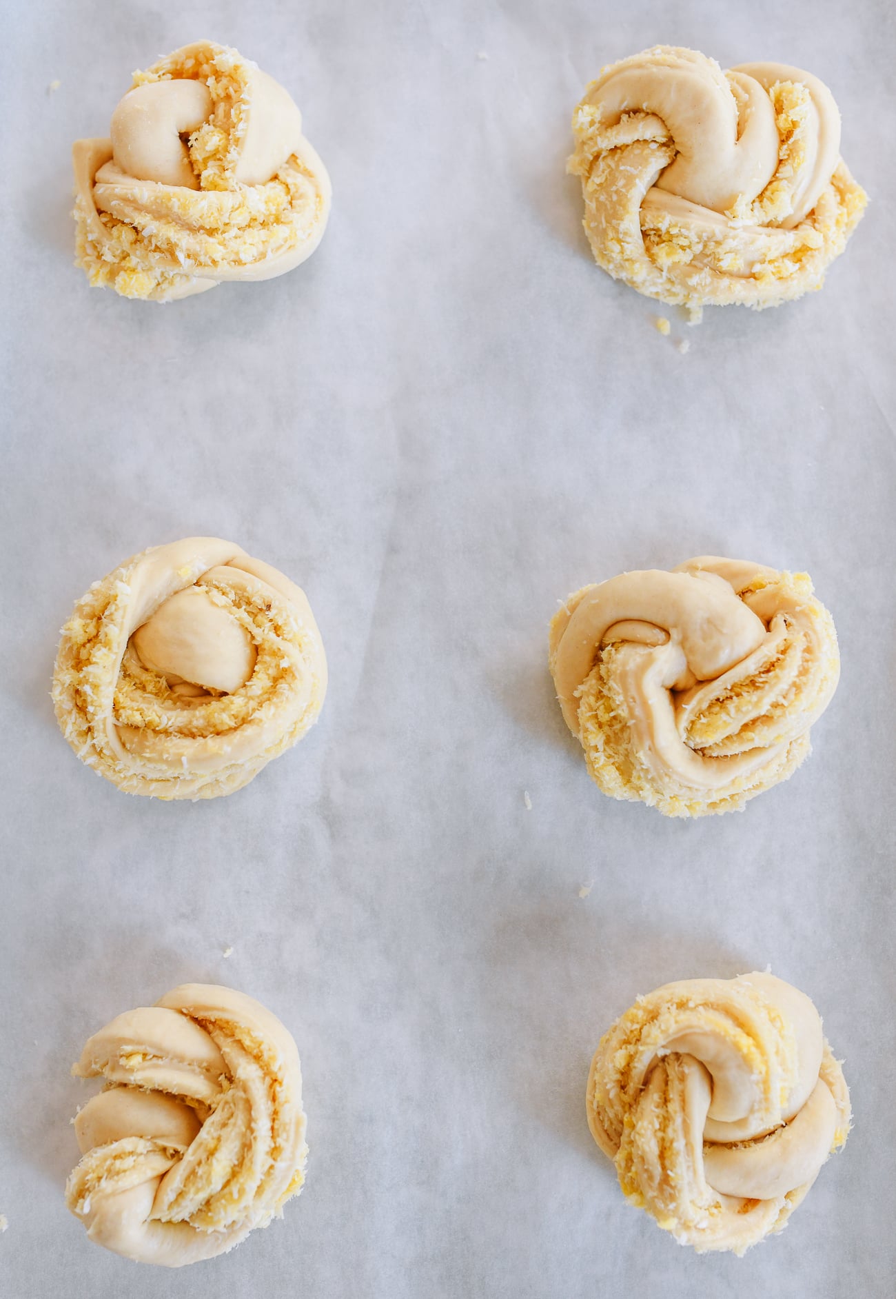 Inside out coconut buns shaped